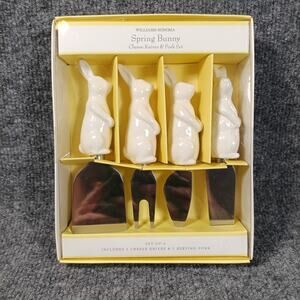 Williams Sonoma Spring Bunny Cheese Knife Set Rabbit Handle Cheese Spreaders 4pc